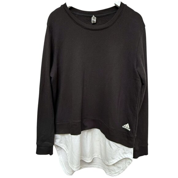ADIDAS Layered Look Pullover Large Black White French Terry Jersey Tunic Womens - Picture 1 of 9